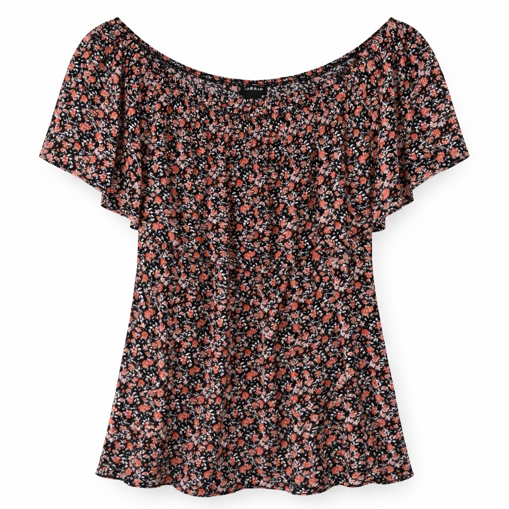 Torrid Black and Pink Floral Blouse